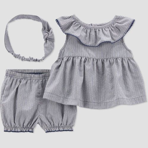 Carter's Just One You® Baby Girls' 3pc Striped Dress Set with Headband - Blue, Size: 9M