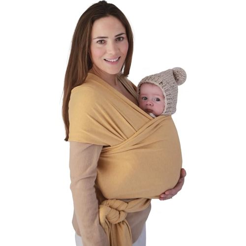 mushie Baby Wrap Carrier | 100% Organic Cotton | Infant Sling for Newborn and Babies 8-35 lbs (Mustard Melange)