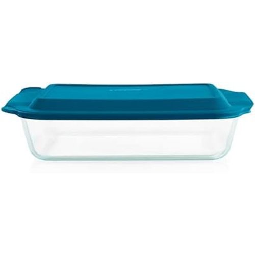 Pyrex Deep 9x13-Inch Glass Baking Dish with Lid, Deep Casserole Dish, Glass Food Container, Oven, Freezer and Microwave Safe, Clear Container