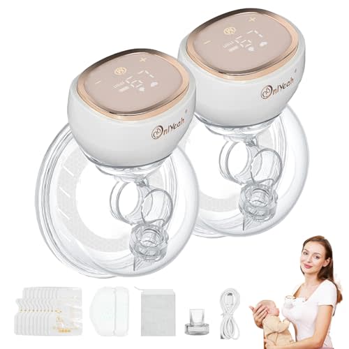 Hands Free Breast Pump, Wearable Breast Pump Portable Breast Pump Electric Breast Pump Hands Free,3 Modes-9 Levels Painless Low Noise Touch Screen Baby Pump with 1 Pack (2)