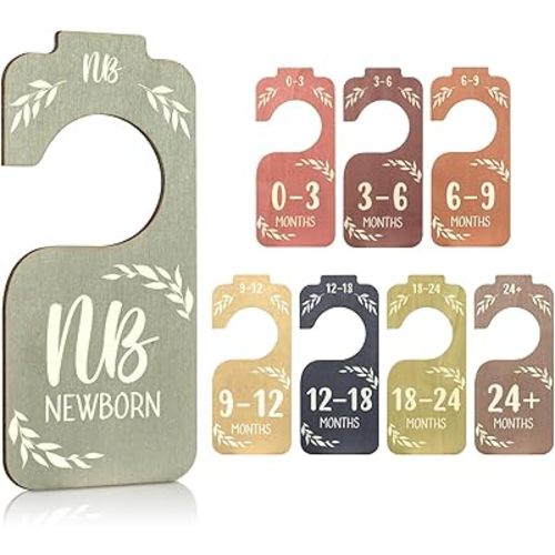 Wooden Baby Closet Dividers for Clothes 8pcs Double-Sided Colorful Dresser Organizer for Newborn to 24 Months Size Clothe Nursery Decor Hanger
