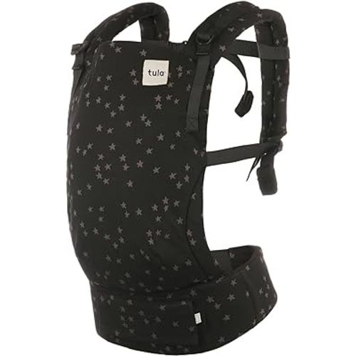 Baby Tula Discover Free-to-Grow Baby Carrier, Adjustable Newborn to Toddler Carrier, Ergonomic and Multiple Positions for 7 - 45 pounds, Black with Gray Stars