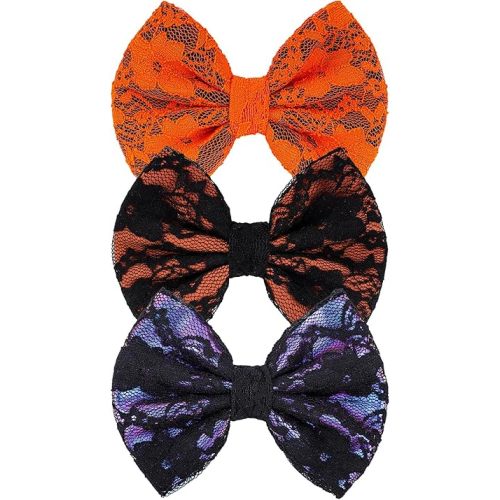 Lace Embroidered Headband with Mesh Alligator Hair Clips, Big Bows and Hairpins - Halloween Hair Accessories for Women and Girls
