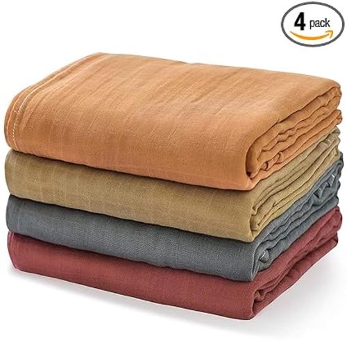 Momcozy Muslin Swaddle Blankets, 4-Pack, Large 47"x47", Breathable | Skin-Friendly Receiving Blankets, Swaddle Blanket for Baby Shower Gifts & Baby Registry Essentials, Warm Amber