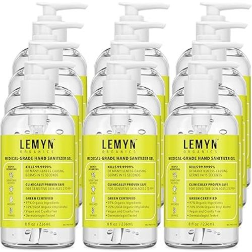 Medical Grade Hand Sanitizer Gel - 97% ORGANIC - 8 FL.OZ. with PUMP (PACK OF 12)