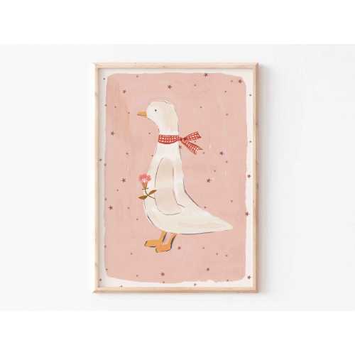 Goose Print Pink |Vintage Nursery | duck Illustration | Painted illustration | baby child artwork | hand painted | Girl bedroom |