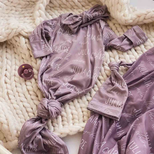 Solid Dusty Purple Personalized Newborn Baby Knot Gown