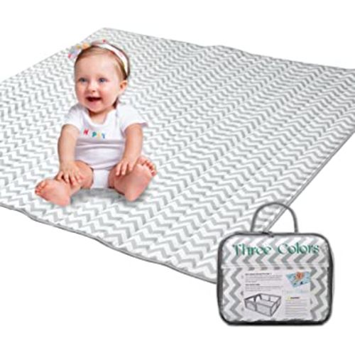 Three Colors Play Mat for Baby, Baby Playmat for Floor, Tummy Time Mat, 50x50 Play Mat for Playpen, Soft & Skin-Friendly Cotton Fabric, Non-Slip Foldable Activity Playpen Mat (Stripe)