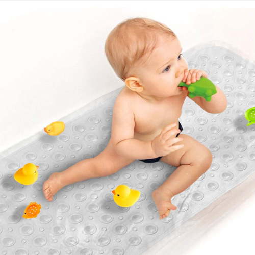 GFJASH-Upgrade Baby Bath Mat Non Slip Extra Long Bathtub Mat for Kids 40 X 16 Inch - Eco Friendly Bath Tub Mat with 200 Big Suction Cups,Machine Washable Shower Mat,Clear
