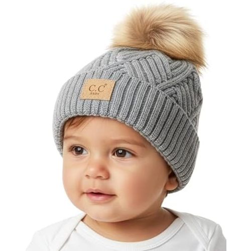 Funky Junque Baby Pom Pom Beanie – Soft Knit Infant Winter Hat for Baby Girls & Boys, Cozy Warm Newborn Beanie 0–12 Months