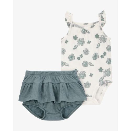 Baby 2-Piece Flutter-Sleeve Floral Bodysuit & Short Set - Ivory/Green - Carter's | Carter's