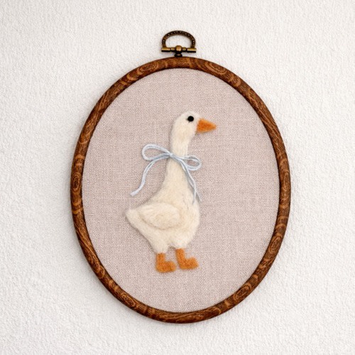 Needle Felted Goose Nursery Art – Personalized Name Embroidery, Baby Shower Gift