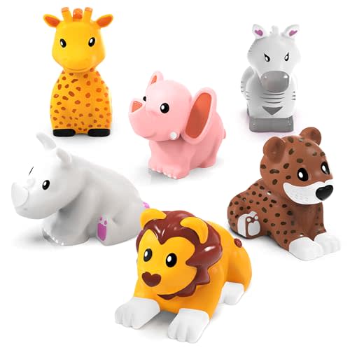 Tub Works® Savanna™ Mold Free Bath Toys, 6 Pack | Sealed, No Hole Bath Toys Design Keeps Moisture Out | Soft, Squeezable & Float on Water | Easy-Grip Baby & Toddler Bath Toys | Great Baby Pool Toys