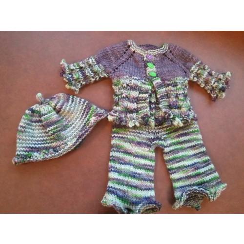 Lilac Newborn Hand-knit Wool Longies Set