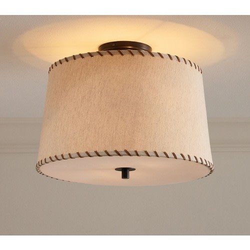 Linen and Leather Flush Mount (17")