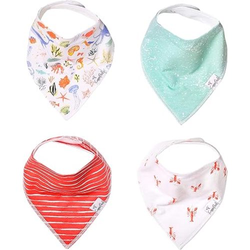 Baby Bandana Drool Bibs for Drooling and Teething 4 Pack Gift Set “Nautical” by Copper Pearl