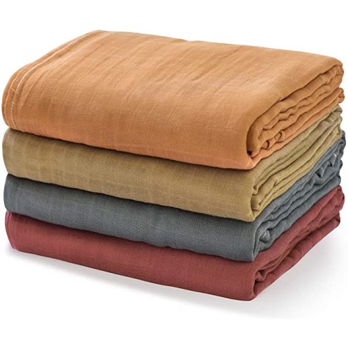 Momcozy Muslin Swaddle Blanket, 4 Pack Ultra Soft Neutral Swaddle Blankets, Skin-Friendly Large 47'' x 47'' Baby Essentials, Ideal Baby Swaddle for Baby Shower Gifts, Warm Amber