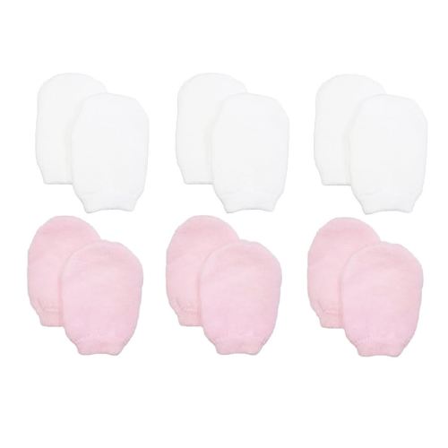 Newborn Baby Girl No Scratch Cotton Mittens (Includes 3 Pairs White & 3 Pairs Pink Mittens)
