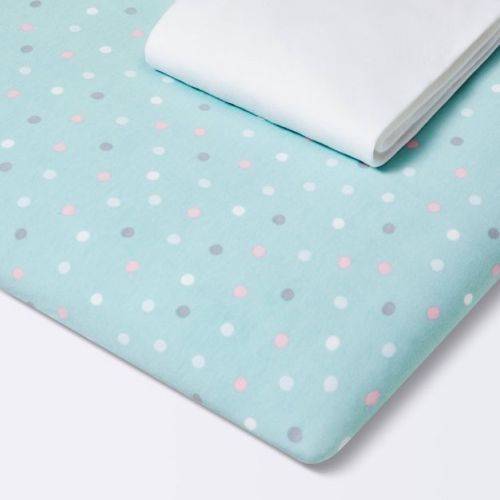 Fitted Jersey Play Yard Crib Sheet Polka Dot - Teal - 2pk - Cloud Island™