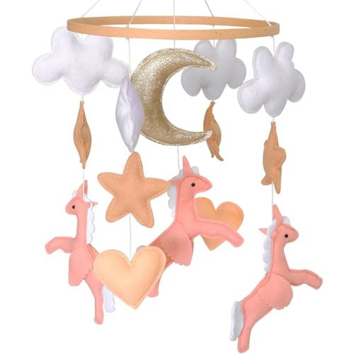 Unicorn Baby Mobile, Mobile for Crib, Crib Mobile for Boys and Girls, Nursery Mobile for Bassinet, Pack and Play, Pink Unicorn