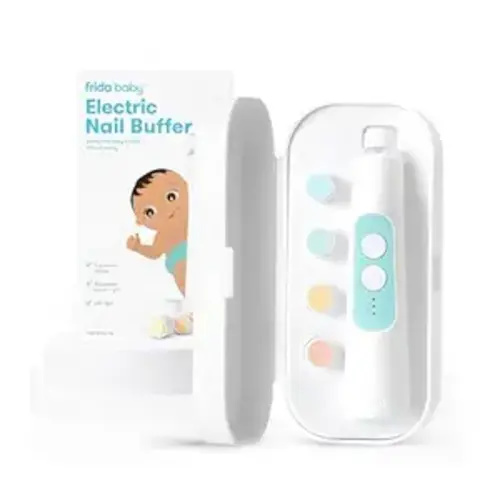 Frida Baby Electric Nail Buffer | Safe + Easy Baby Nail File, Baby Nail Clippers + Nail Trimmer Kit for Newborn, Toddler, Children's Fingernails/Toenails, 4 Buffer Pads, LED Light, Storage Case, White