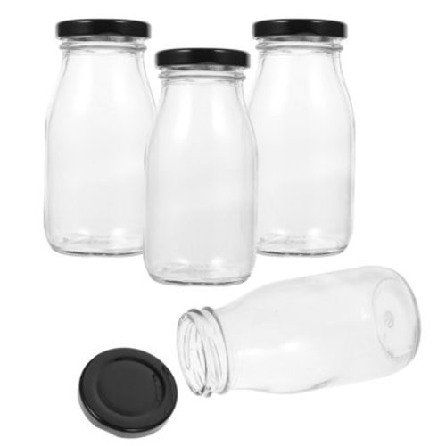 Sparsain Set of 4 Milk Containers for Refrigerator, Glass Milk Bottles with Lids, 200ml