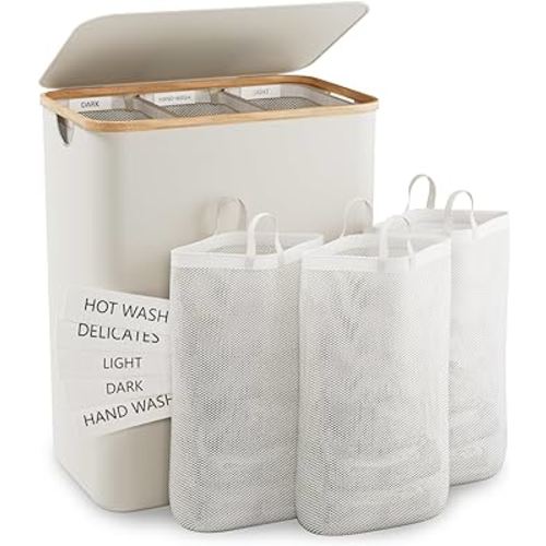 Hampers for Laundry Basket with Lid, 160L Extra Large Laundry Hamper 3 Section Dirty Clothes Hampers for Laundry Divided Laundry Basket Organizer for Bedroom,Laundry Room,Dirty Clothing Hamper,Beige
