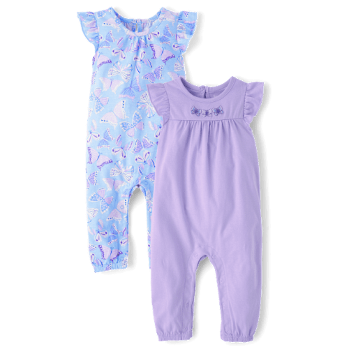 Baby Girls Butterfly Jumpsuit 2-Pack - Blue