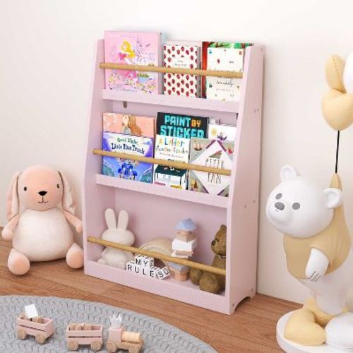 KTMBDW 3 Tier Kids Book Shelf,Kids Book Rack, Helps Keep Bedrooms, Playrooms, and Classrooms Organized, Pink