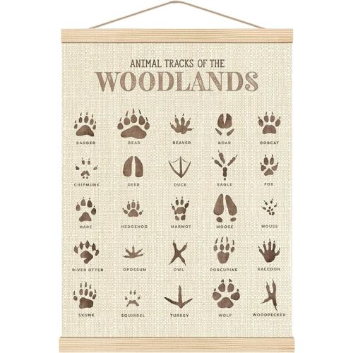Boat Wades Animal Footprints Poster Hanger Frame, Kids Bathroom Playroom Decor, Footprints Nursery Hanging Banner Wall Art Decor for Toddler Kids Girl Boy Room Classroom, 12x16 Inch