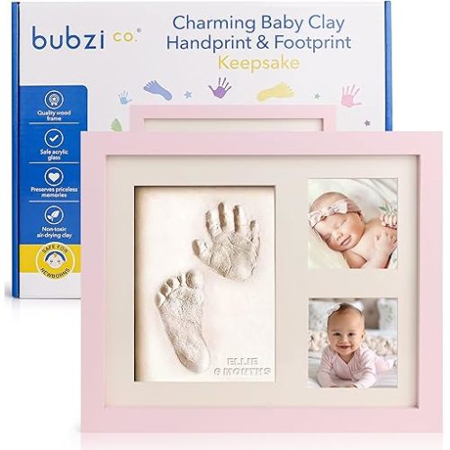 Bubzi Co Footprint & Handprint Keepsake Frame, Baby Memory Display, Nursery Decor, Baby Registry Must-Have, New Parent Gift (Ballet Pink)