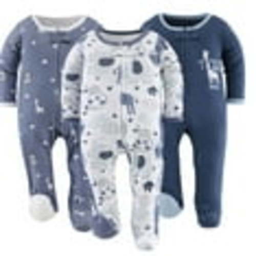 The Peanutshell Baby Sleep n Play Footed Pajamas for Baby Boys, Blue Safari, 3 Pack, Newborn