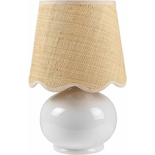 Theisseil Boho Ceramic and Jute Bedside Table Lamp for Bedroom Nightstand - End Side Table Lamp for Living Room - Shade Rattan - White, Beige - 13" H