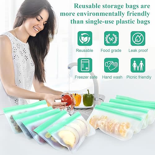 12 Pack Reusable Snack Bags, Silicone Snack Bags Reusable Storage, Leakproof Snack Storage Bags Containers for Travel Picnic, Work, Home Use