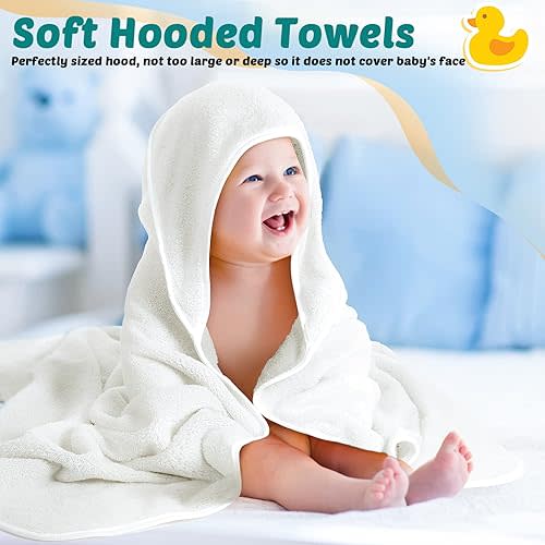 Chumia 6 Pack Baby Bath Towel Coral Fleece Soft Absorbent Newborn Hooded Towel for Kid 30 x 30 Inch Toddler Bath Blanket for Babies Infant Shower Gift(White)