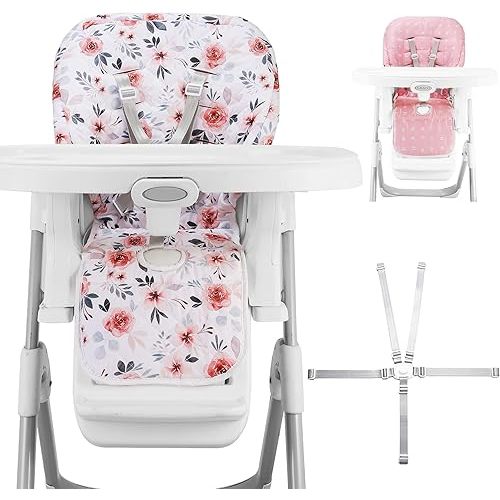 Baby High Chair Cover 2-in-1 Reversible, Includes 5-Point Harness Strap, Waterproof & Soft Dual-Side High Chair Pad Cushion, Machine Washable, Extra Thick Highchair Protector - Pink