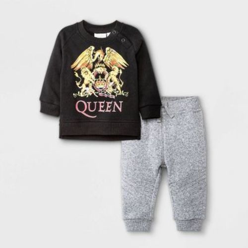 Baby Boys' 2pc Queen Long Sleeve Fleece Top and Bottom Set - Black, Size: Newborn