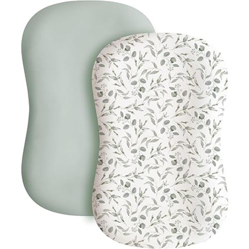 Konssy 2 Pack Baby Lounger Cover, Stretchy and Soft Newborn Lounger Cover, Infant Lounger Slipcover for Boys Girls, Covers Only (Green Leaves,Green)