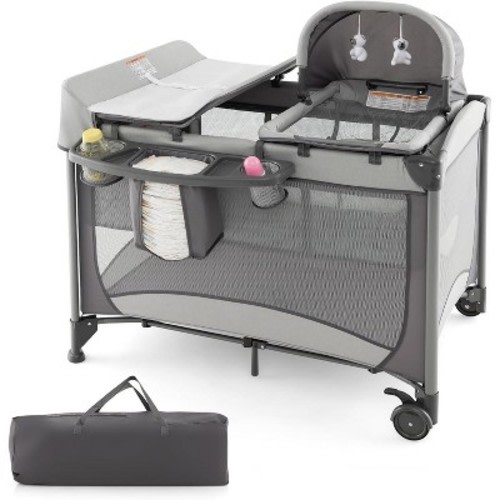 Infans 4-in-1 Convertible Portable Baby Playard Newborn Napper w/ Toys & Music Gray