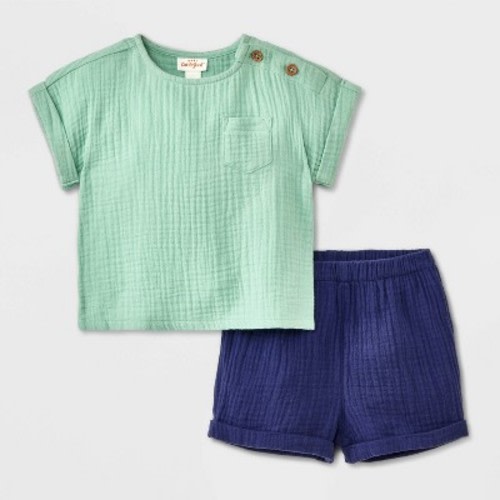 Baby Boys' 2pc Pocket Gauze Shorts Set - Cat & Jack™ Blue 3-6M