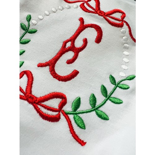 Embroidered Monogram Christmas Pearls and Bows Going Home Outfit, Layette Gown, Bloomers, Diaper, Baby Girl, Baby Shower Gift Set