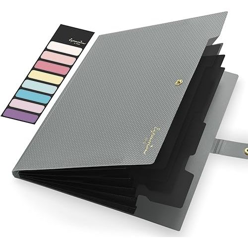 Sooez Expanding File Folder, Letter Size Accordion File Organizer, 5 Pocket Folders for Documents, Cute Folder with Labels, Portable Paper Organizer for School Office Supplies, A4 Size, Grey