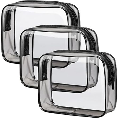 PACKISM TSA Approved Toiletry Bag - Clear Makeup Bag Waterproof Quart Size Bag, Travel Makeup Cosmetic Bag for Women, Carry on Airport Airline Compliant Bag, 3 Pack