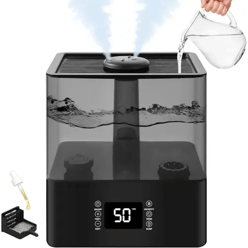 6L Humidifiers for Bedroom, Ultrasonic Cool Mist Humidifiers for Home Baby Nursery & Plants, Mist Top Fill Desk Humidifiers Essential Oil Diffuser with Adjustable Mist,360°Nozzle，Auto Shut-Off-Black