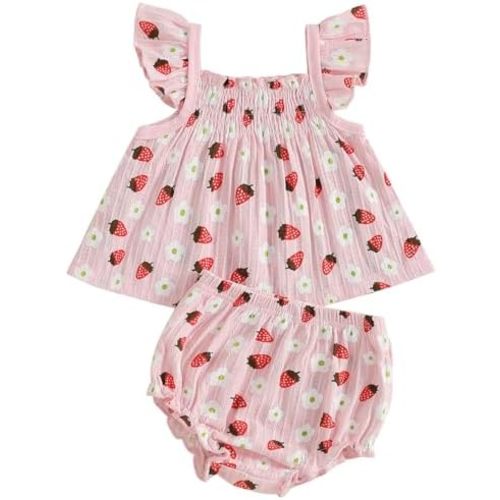 Mubineo Baby Girl Summer Clothes Cute Ruffle Tops Dress Shorts Outfits Set Infant Toddler Shrit Bloomers Princess Outfit