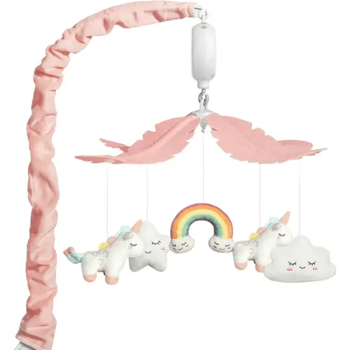 Crib Mobile for Girls - Pink and White Unicorn & Weather Theme, Mobile for Crib with 35 Lullabies & 3 Modes Music Box, Nursery Decoration for Infant Soothing & Sleep