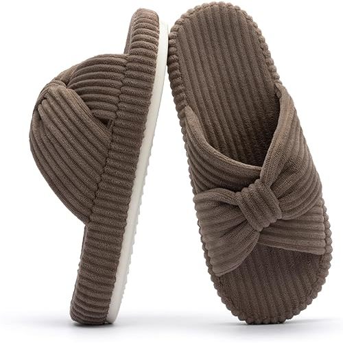 Chantomoo Slippers for Women Memory Foam House Bedroom Corduroy Bow Crossbands Slide Slipper Shoes Comfy Trendy Gift Slippers