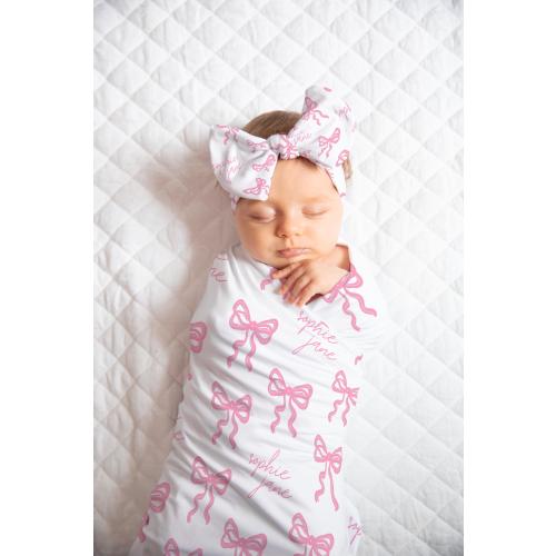 Personalized Pink Bow Baby Girl Blanket Custom Baby Shower Gift For Baby Girl Custom Pink Bow Nursery Decor Coquette Nursery Theme Baby Girl