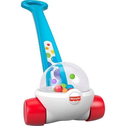 Fisher-Price Baby & Toddler Toy Corn Popper Blue Push-Along with Ball-Popping Action for Infants Ages 1+ Years, 2-Piece Assembly