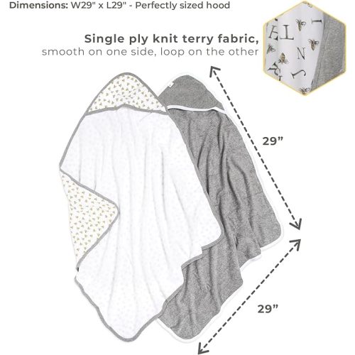 Burts Bees Baby Infant Hooded Towels A-Bee-C Organic Cotton, Unisex Bath Essentials and Newborn Necessities, Soft Nursery Towel with Hood Set, 2-Pack Size 29 x 29 Inch